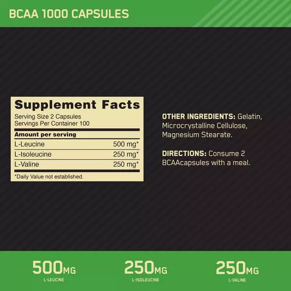 Optimum Nutrition BCAA 1000 200 Capsules (100 Servings) Argentina | 82106-PFST