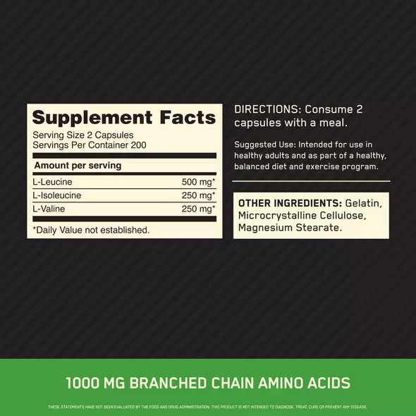 Optimum Nutrition BCAA 1000 400 Capsules (200 Servings) Argentina | 84601-RNBF