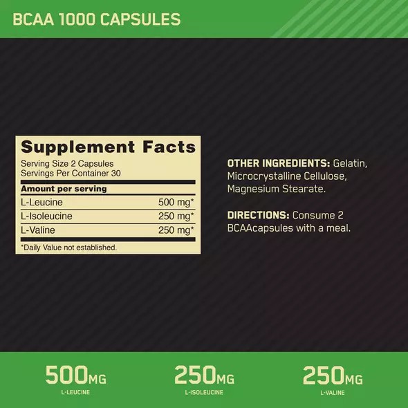 Optimum Nutrition BCAA 1000 60 Capsules (30 Servings) Argentina | 74563-VKYJ