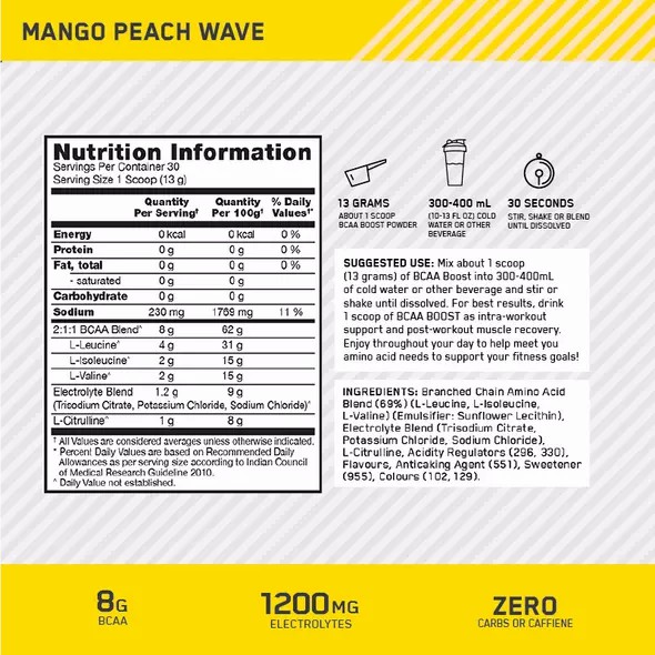 Optimum Nutrition BCAA Boost Mango Peach 30 Serves Argentina | 08691-DEWS