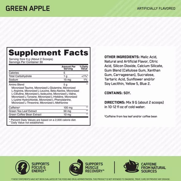 Optimum Nutrition ESSENTIAL AMIN.O. ENERGY® Green Apple 0.6 lb (30 Servings) Argentina | 93045-JQDT