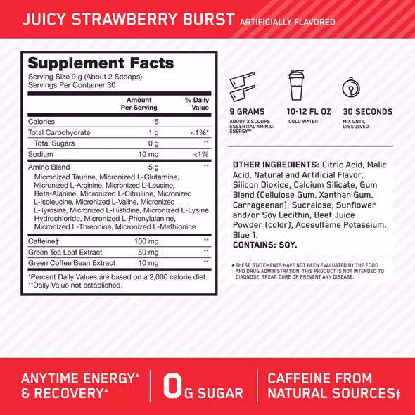 Optimum Nutrition ESSENTIAL AMIN.O. ENERGY® Juicy Strawberry - Notify Me 0.6 lb - Notify me Argentina | 63270-PJZG