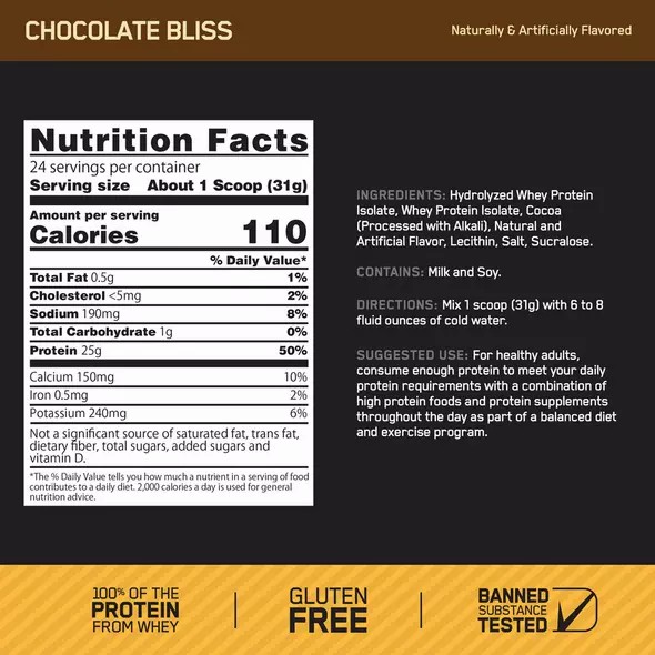 Optimum Nutrition GOLD STANDARD® 100% Isolate Chocolate Bliss 3 lb (44 Servings) Argentina | 85906-DCLP