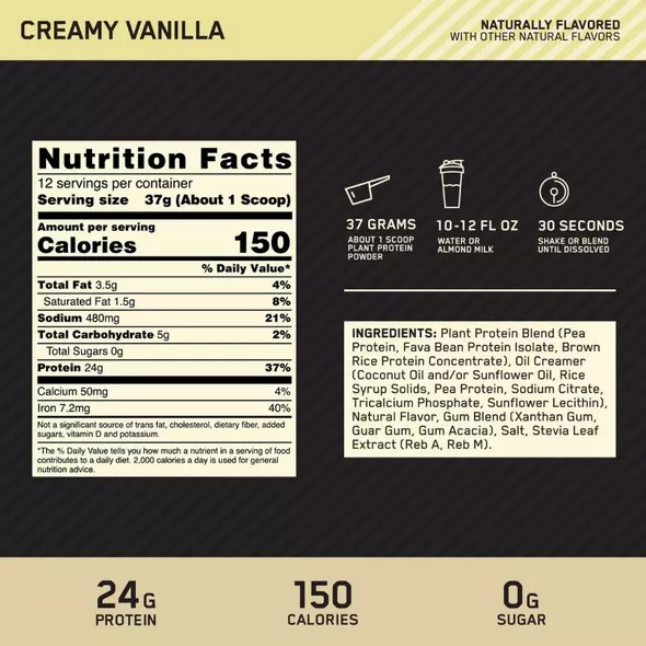 Optimum Nutrition GOLD STANDARD® 100% Plant Creamy Vainilla 0.98 lb (12 Servings) Argentina | 29105-CYWB