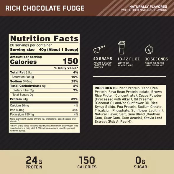 Optimum Nutrition GOLD STANDARD® 100% Plant Rich Chocolate Fudge 1.06 lb (12 Servings) Argentina | 74138-FLNJ