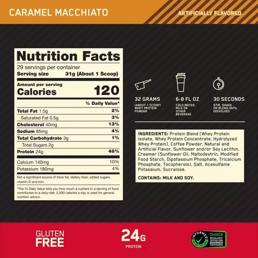 Optimum Nutrition GOLD STANDARD 100% WHEY™ *new* Caramel Macchiato 2 lb (28 Servings) Argentina | 80457-ZFKT