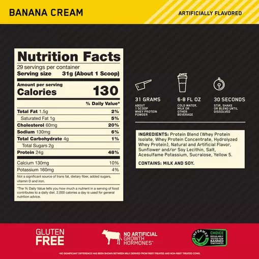 Optimum Nutrition GOLD STANDARD 100% WHEY™ Banana Cream 2 lb (29 Servings) Argentina | 02538-NBXI