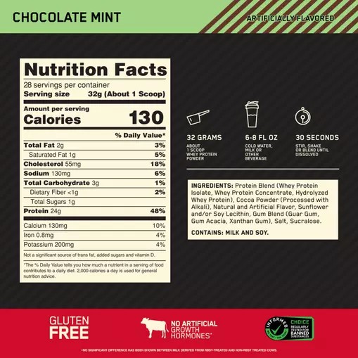 Optimum Nutrition GOLD STANDARD 100% WHEY™ Chocolate Mint 2 lb (28 Servings) Argentina | 38561-QAFL