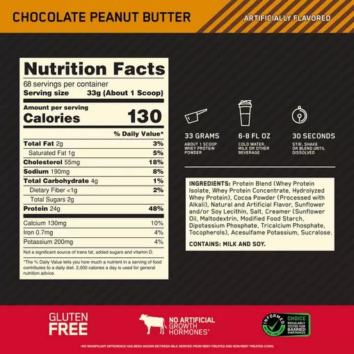 Optimum Nutrition GOLD STANDARD 100% WHEY™ Chocolate Peanut Butter 1.5 lb (22 Servings) Argentina | 60785-MUPK