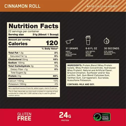 Optimum Nutrition GOLD STANDARD 100% WHEY™ Cinnamon Roll 1.5 lb (22 Servings) Argentina | 84317-RZMP