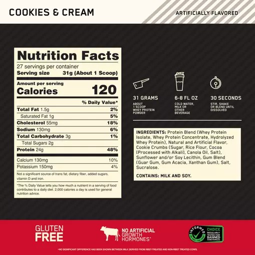 Optimum Nutrition GOLD STANDARD 100% WHEY™ Cookies & Cream 2 lb (27 Servings) Argentina | 14850-ZCPY