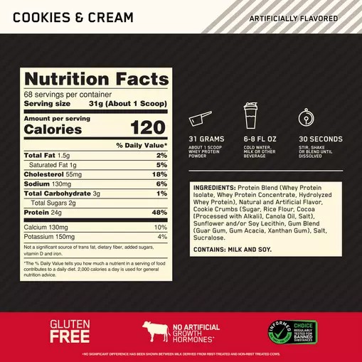 Optimum Nutrition GOLD STANDARD 100% WHEY™ Cookies & Cream 5 lb (68 Servings) Argentina | 91230-BEIU