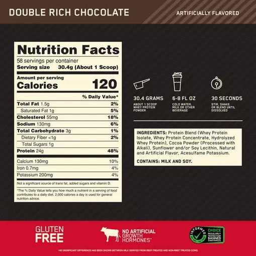 Optimum Nutrition GOLD STANDARD 100% WHEY™ Double Rich Chocolate 4 lb (58 Servings) Argentina | 54023-UFCX