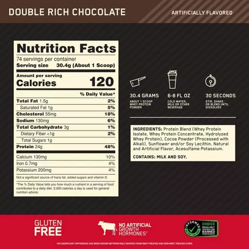 Optimum Nutrition GOLD STANDARD 100% WHEY™ Double Rich Chocolate 5 lb (74 Servings) Argentina | 59637-NXDK