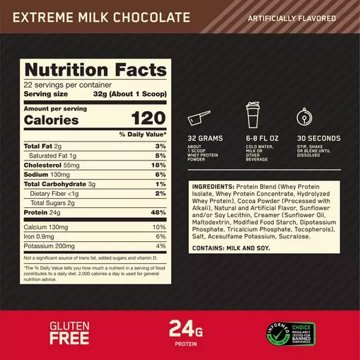 Optimum Nutrition GOLD STANDARD 100% WHEY™ Extreme Milk Chocolate 1.5 lb (22 Servings) Argentina | 17384-AZKG