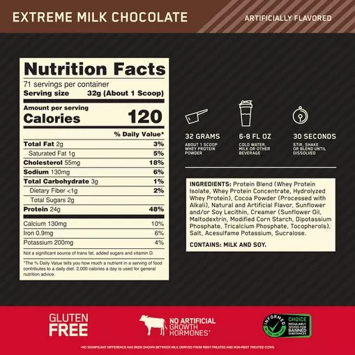 Optimum Nutrition GOLD STANDARD 100% WHEY™ Extreme Milk Chocolate 5 lb (71 Servings) Argentina | 15624-GREP