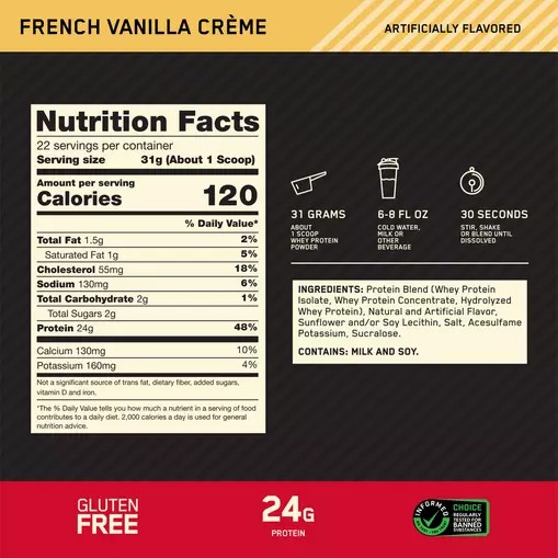 Optimum Nutrition GOLD STANDARD 100% WHEY™ French Vainilla Creme 1.5 lb (22 Servings) Argentina | 54097-GRCT