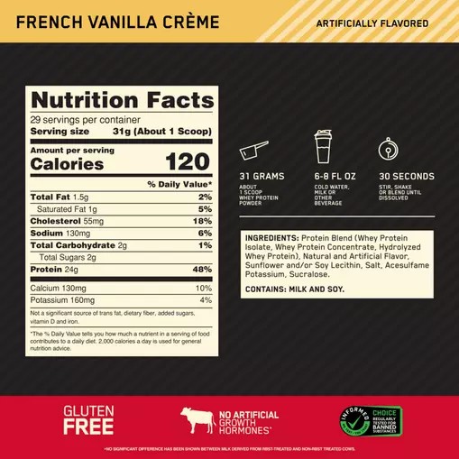 Optimum Nutrition GOLD STANDARD 100% WHEY™ French Vainilla Creme 2 lb (29 Servings) Argentina | 90265-RLQF