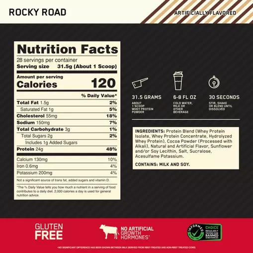 Optimum Nutrition GOLD STANDARD 100% WHEY™ Rocky Road 2 lb (28 Servings) Argentina | 46532-TIQS