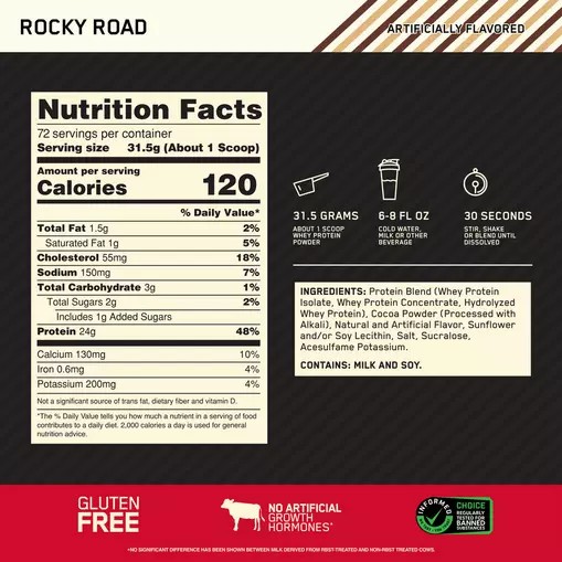 Optimum Nutrition GOLD STANDARD 100% WHEY™ Rocky Road 5 lb (72 Servings) Argentina | 28690-VHAU