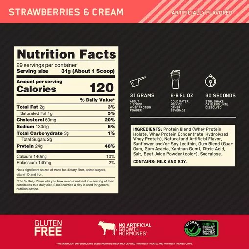 Optimum Nutrition GOLD STANDARD 100% WHEY™ Strawberries & Cream 2 lb (29 Servings) Argentina | 81503-ZAQM