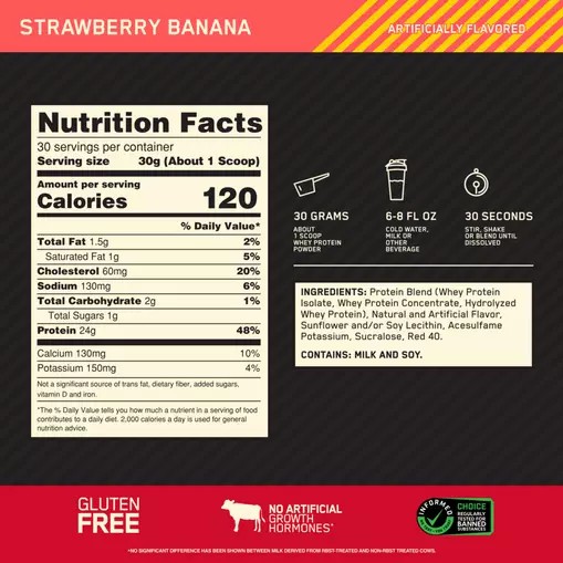 Optimum Nutrition GOLD STANDARD 100% WHEY™ Strawberry Banana 2 lb (30 Servings) Argentina | 32467-VIJS