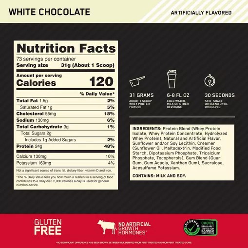 Optimum Nutrition GOLD STANDARD 100% WHEY™ White Chocolate 5 lb (73 Servings) Argentina | 31476-HSVU