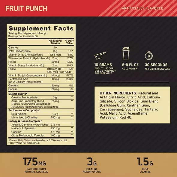 Optimum Nutrition GOLD STANDARD® Pre-Workout Fruit Punch 0.66 lb (30 Servings) Argentina | 16429-MCHK