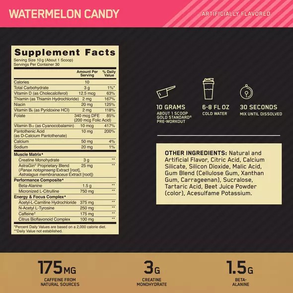 Optimum Nutrition GOLD STANDARD® Pre-Workout Watermelon 0.66 lb (30 Servings) Argentina | 94213-PVHT