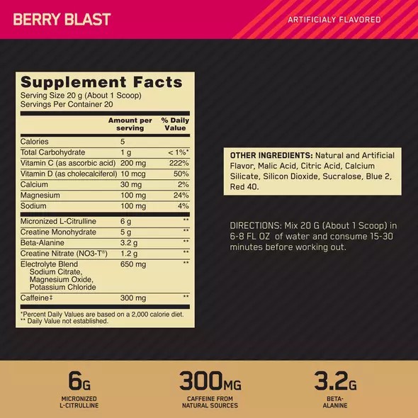 Optimum Nutrition GOLD STANDARD® Pre Advanced Berry Blast 0.88 lb (20 Servings) Argentina | 92078-FRKV