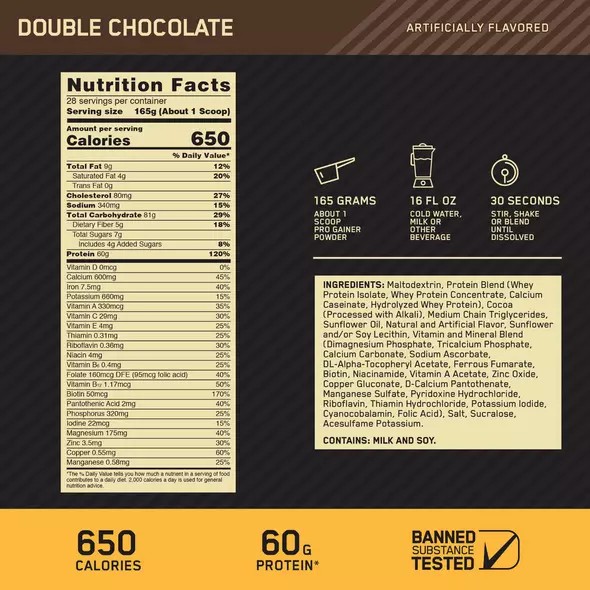 Optimum Nutrition GOLD STANDARD® Pro Gainer Double Chocolate 5.09 lb (14 Servings) Argentina | 57946-QIEG