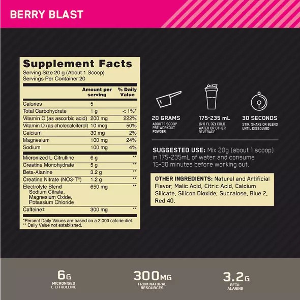 Optimum Nutrition Gold Standard Pre Advanced Berry Blast 20 Serves Argentina | 58146-VLWX