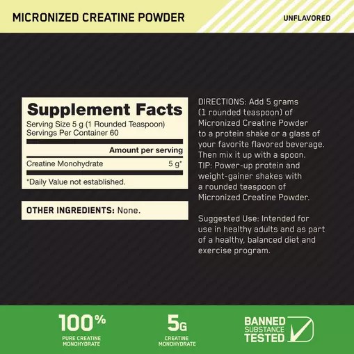 Optimum Nutrition Micronized Creatine Powder Unflavored 0.66 lb (60 Servings) Argentina | 95287-FPCQ