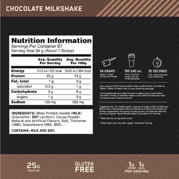 Optimum Nutrition Performance Isolate Chocolate 2.27kg Argentina | 08674-RUIF