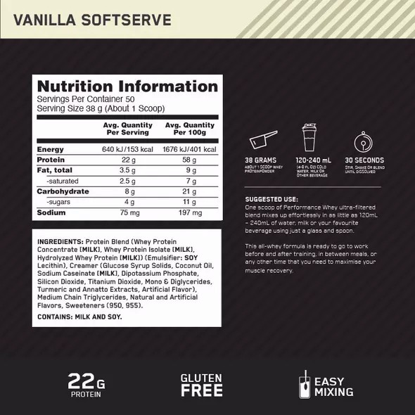 Optimum Nutrition Performance Whey Vainilla 1.95kg Argentina | 53189-ZDEU