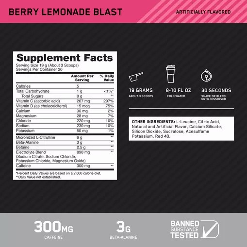 Optimum Nutrition Platinum Igniter Berry Lemonade Blast 0.84 lb (20 Servings) Argentina | 71608-GWIQ