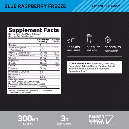 Optimum Nutrition Platinum Igniter Blue Raspberry Freeze 0.84 lb (20 Servings) Argentina | 35790-BDIP