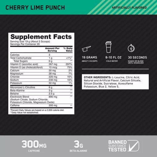 Optimum Nutrition Platinum Igniter Cherry Lime Punch 0.84 lb (20 Servings) Argentina | 68215-UFZN