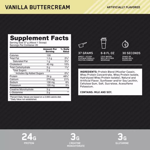 Optimum Nutrition Platinum Rebuild Vainilla Buttercream 1.63 lb (20 Servings) Argentina | 48126-PNOZ