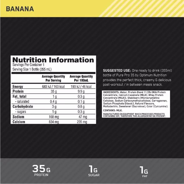 Optimum Nutrition Pure Pro 35 Banana 355ml (6 bottles) Argentina | 90564-ZHLY